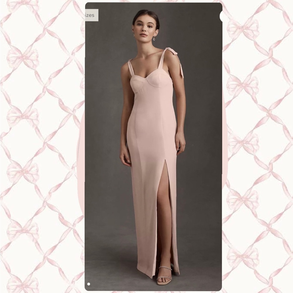 BHLDN Blush Bridesmaid Dress. Anthropologie Antonia Georgette Dress Tie Bow